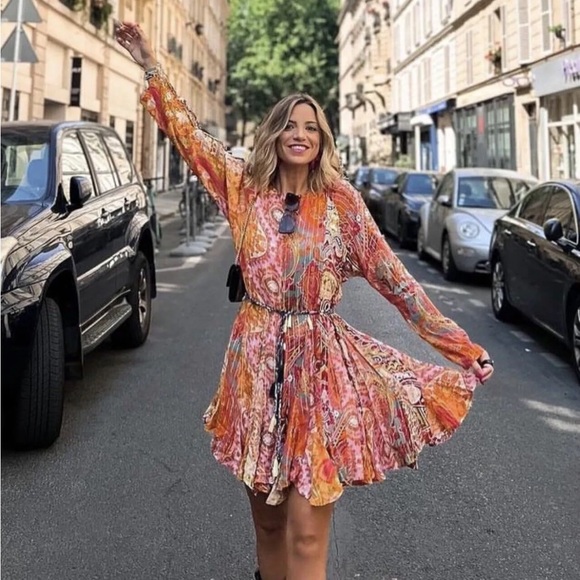 Zara dress boho printed viral blogger summer long sleeve mini vacation summer - Picture 5 of 14
